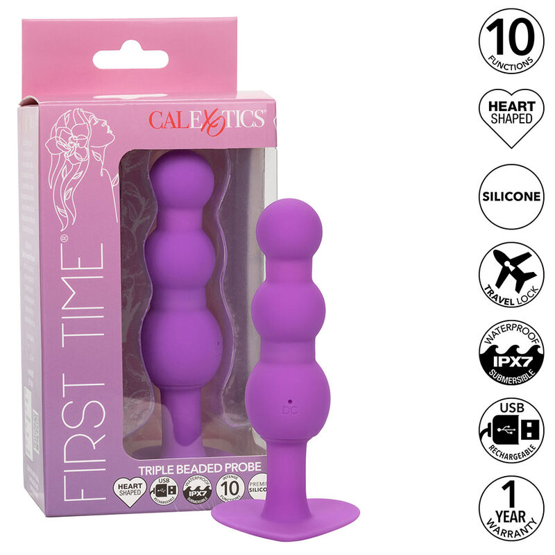 CALEXOTICS - FIRST TIME ANAL PLUG TRIPLE BEADED PROBE 10 VIBRATIONS PURPLE